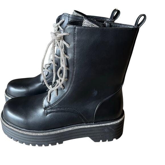 AZALEA WANG Attentive Bootie Women's 7.5 Silver Bling Combat Boots Glam Moto - Picture 4 of 9